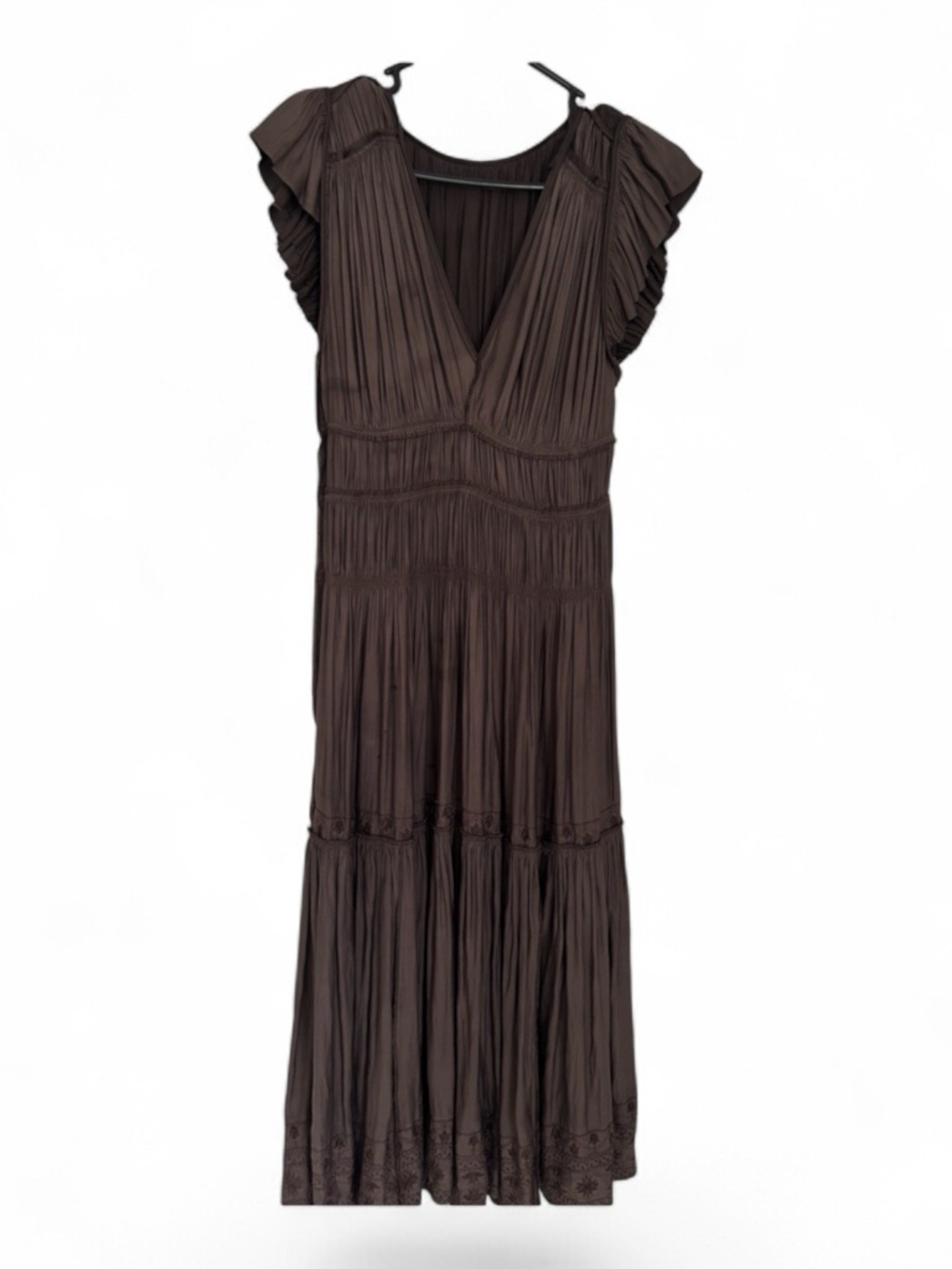 Ulla Johnson Chocolate Brown Pleated Midi Dress